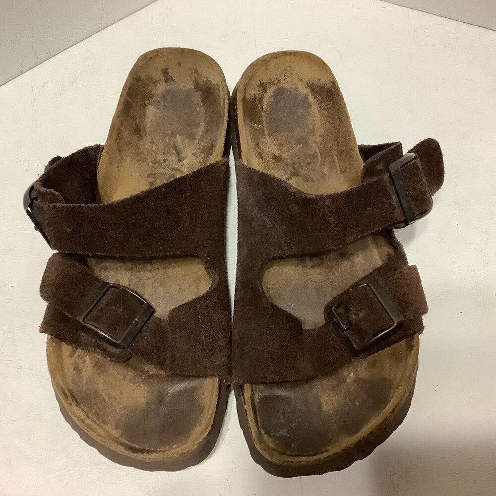 Betula Birkenstock Brown Suede Leather Arizona Sandals Size 245 Narrow Width - Picture 7 of 13